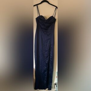 Strapless Midnight Blue Dress with Long Front Slit